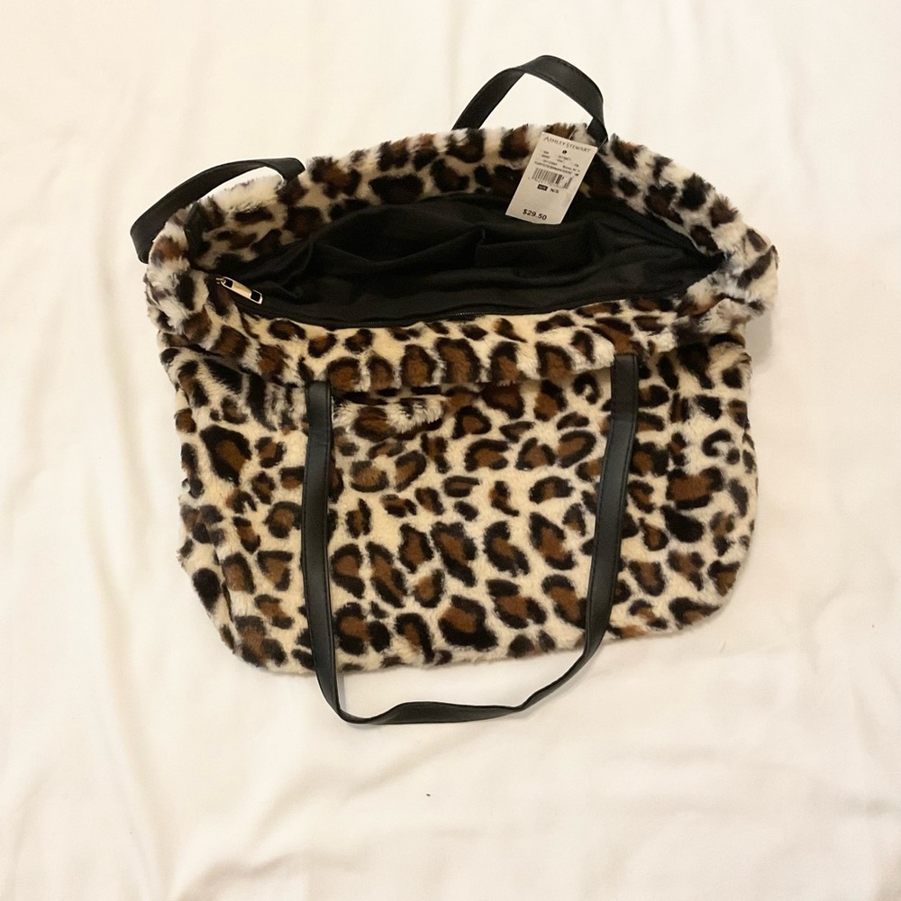 Ashley Stewart Fluffy Furry Cheetah Print Statement Tote Bag for Women
